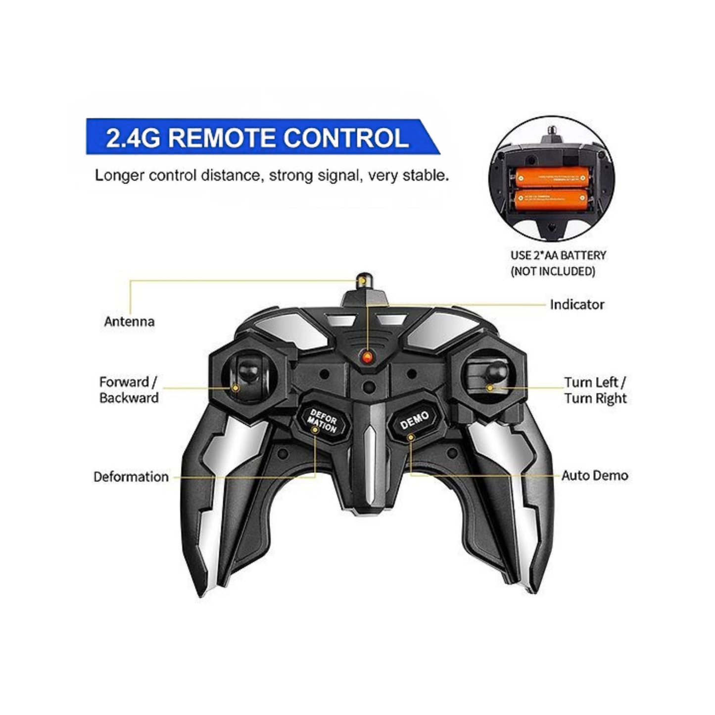 2-in-1 Transforming Remote Control Car Robot – One-Click Conversion with Rechargeable Battery
